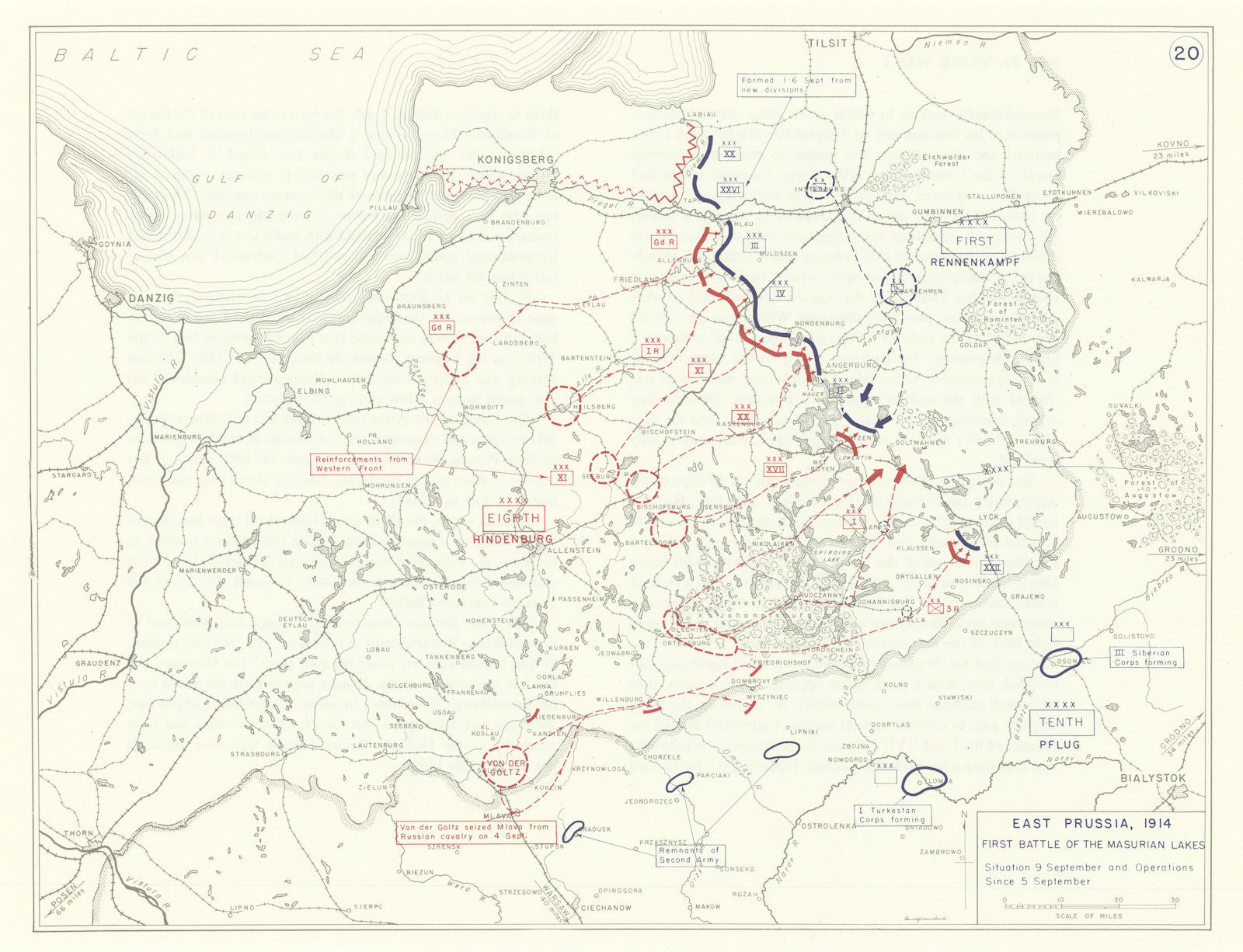 World War 1. East Prussia 5-9 September 1914. Masurian Lakes 1st Battle 1959 map